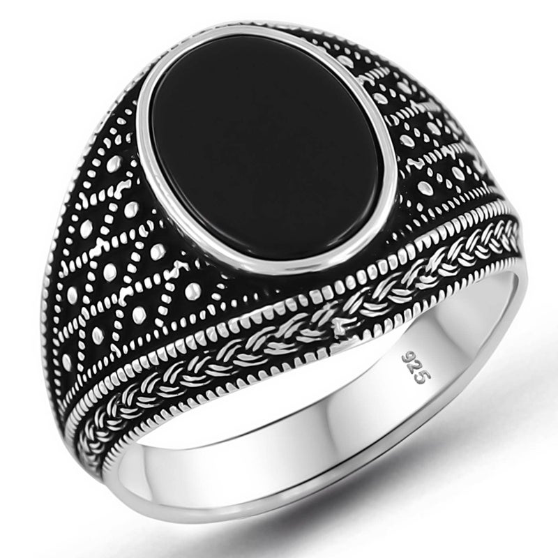 Babylon Silver Turkish Handmade Ottoman 925 Sterling Silver Onyx Stone Men Ring Gift for Him (12) - Image 1
